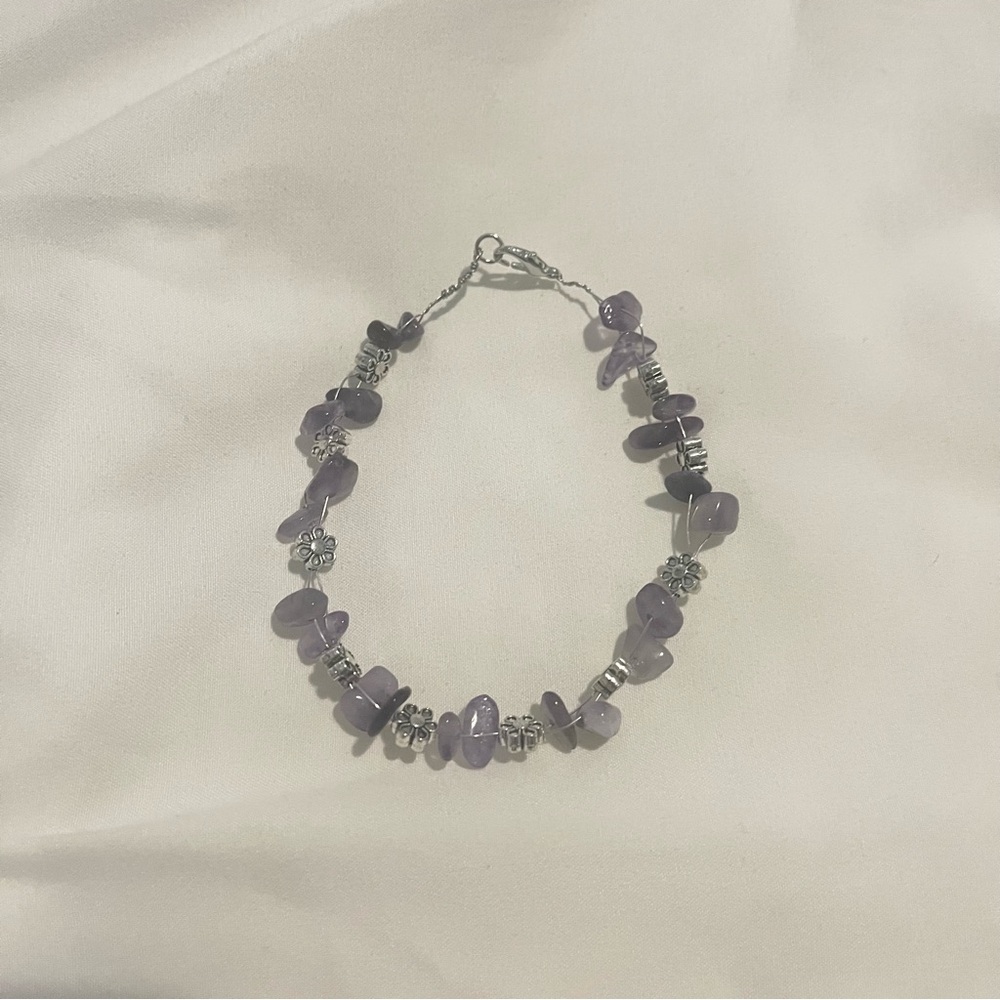 Amethyst Wire Wrap Beaded Bracelet Handmade Purple Silver NWT - Picture 3 of 4